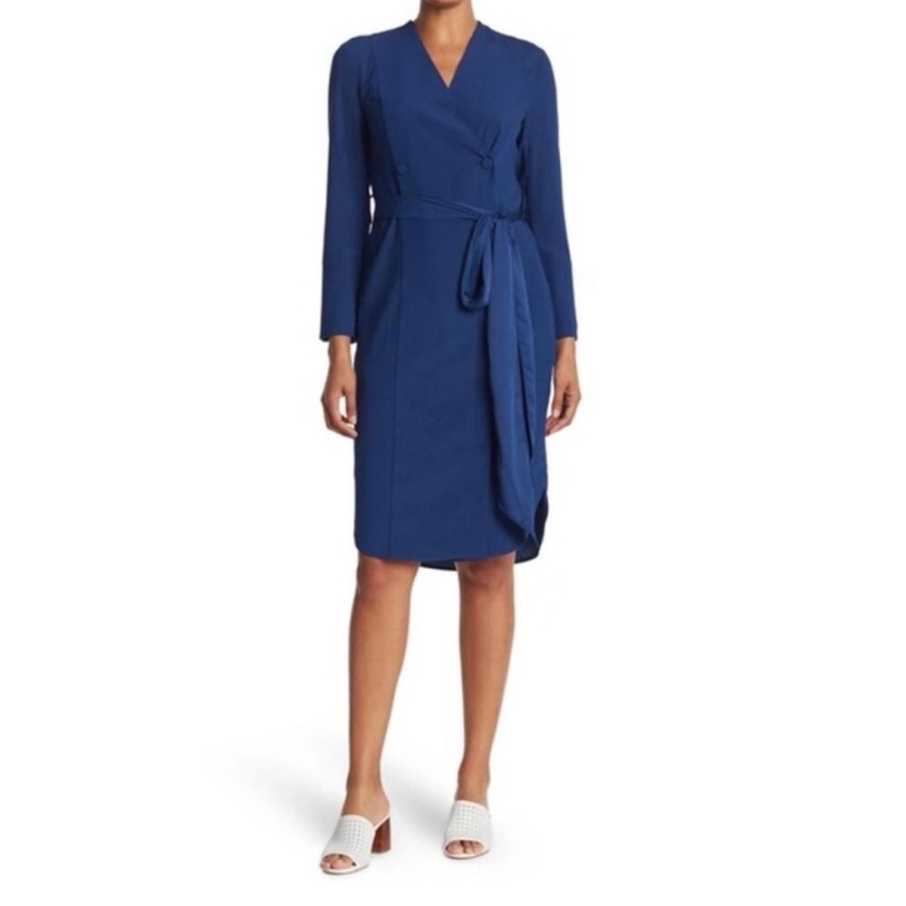 MM Lafleur Gosia 2.0 Dress Women’s Size 1X Wrap Work Pockets Azurite Blue NWT